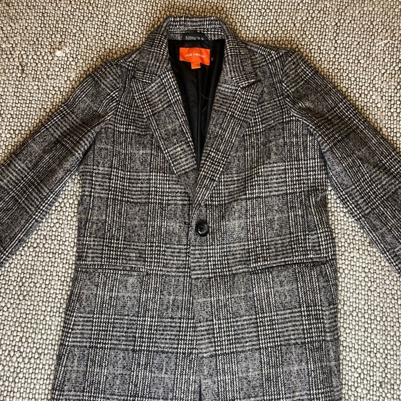 Joe Fresh 3/4 Length Black + White Plaid Wool-blend Jacket. - Picture 1 of 4